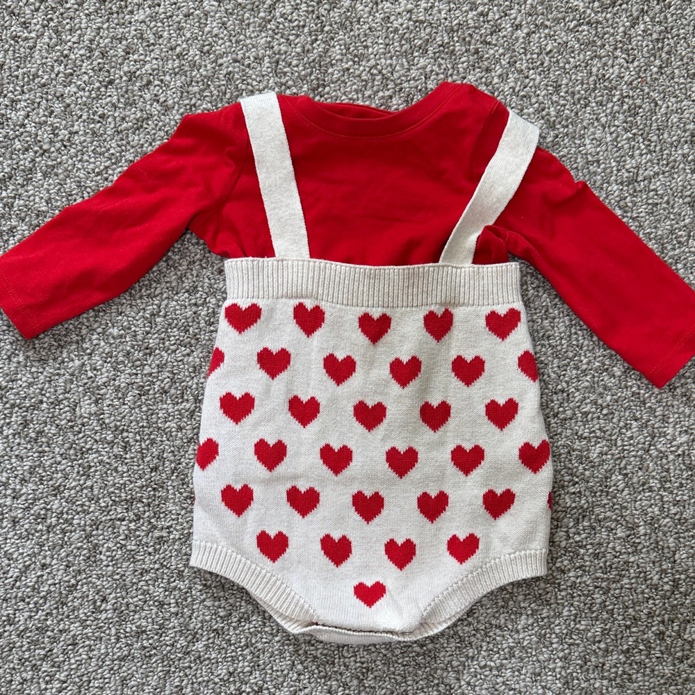 Cat & Jack Valentine Heart Pattern Baby Romper & shirt